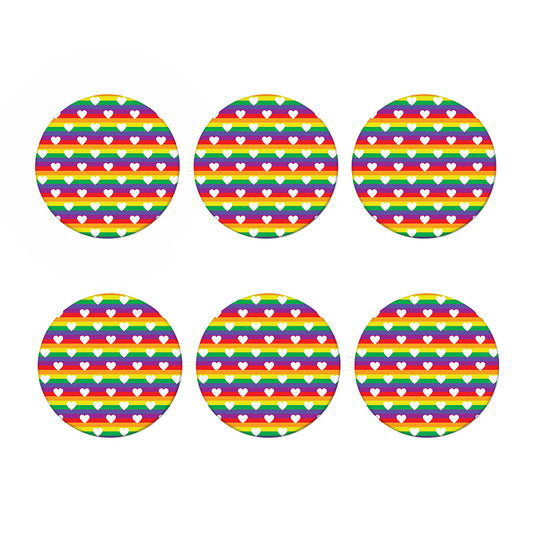 White Heart On LGBT Pride Striped Print Coaster Set