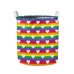 White Heart On LGBT Pride Striped Print Collapsible Laundry Basket