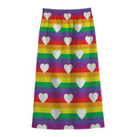White Heart On LGBT Pride Striped Print Cotton Front Slit Maxi Skirt