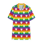White Heart On LGBT Pride Striped Print Cotton Hawaiian Shirt