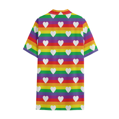 White Heart On LGBT Pride Striped Print Cotton Hawaiian Shirt