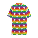 White Heart On LGBT Pride Striped Print Cotton Hawaiian Shirt