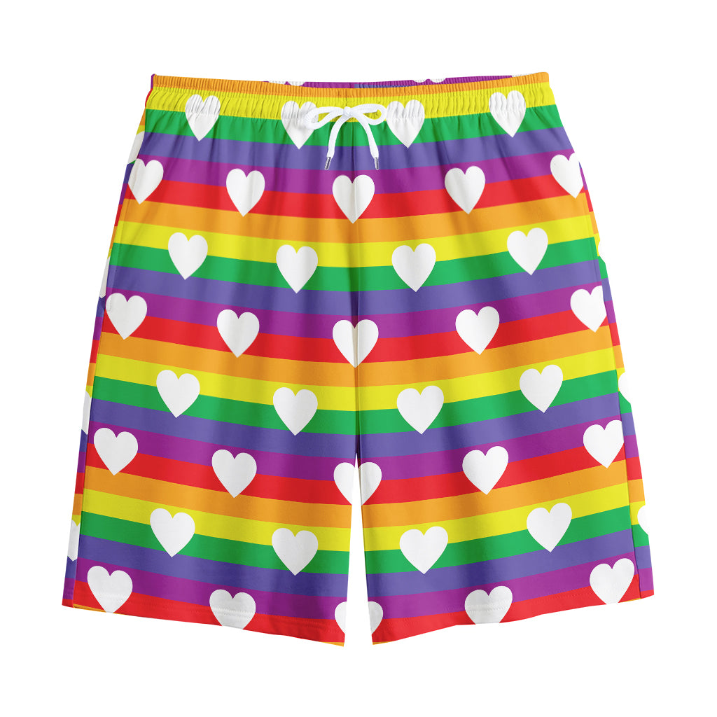 White Heart On LGBT Pride Striped Print Cotton Shorts