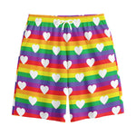 White Heart On LGBT Pride Striped Print Cotton Shorts