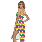 White Heart On LGBT Pride Striped Print Cross Back Cami Dress