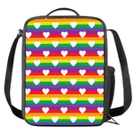 White Heart On LGBT Pride Striped Print Crossbody Lunch Bag