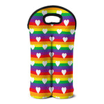 White Heart On LGBT Pride Striped Print Double Neoprene Wine Tote