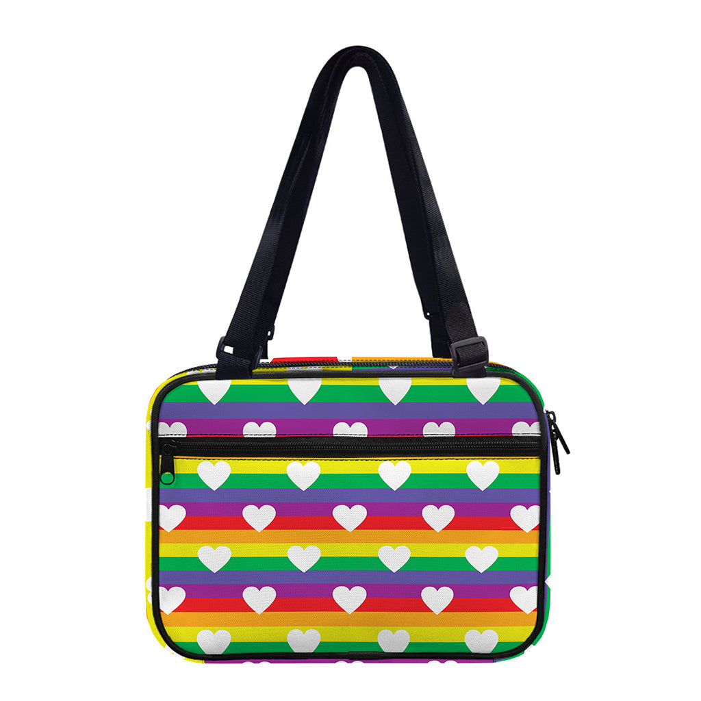 White Heart On LGBT Pride Striped Print Double Strap Bible Bag