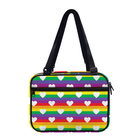 White Heart On LGBT Pride Striped Print Double Strap Bible Bag