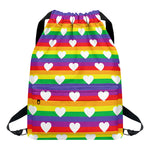 White Heart On LGBT Pride Striped Print Drawstring Backpack
