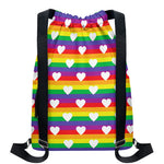 White Heart On LGBT Pride Striped Print Drawstring Backpack