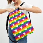 White Heart On LGBT Pride Striped Print Drawstring Backpack