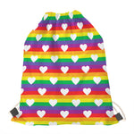 White Heart On LGBT Pride Striped Print Drawstring Bag