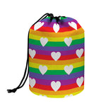 White Heart On LGBT Pride Striped Print Drawstring Makeup Bag