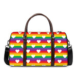 White Heart On LGBT Pride Striped Print Duffle Bag