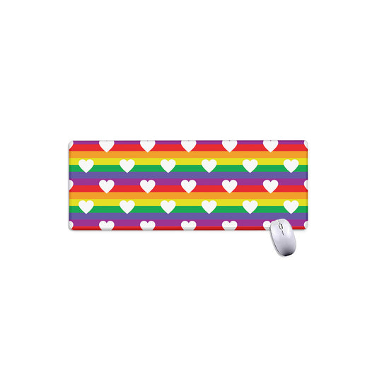 White Heart On LGBT Pride Striped Print Extended Mouse Pad