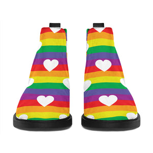 White Heart On LGBT Pride Striped Print Flat Ankle Boots