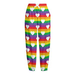 White Heart On LGBT Pride Striped Print Fleece Lined Knit Pants