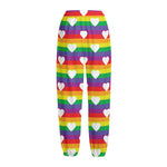 White Heart On LGBT Pride Striped Print Fleece Lined Knit Pants