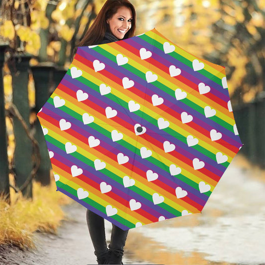 White Heart On LGBT Pride Striped Print Foldable Umbrella