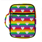 White Heart On LGBT Pride Striped Print Front Pocket Bible Bag