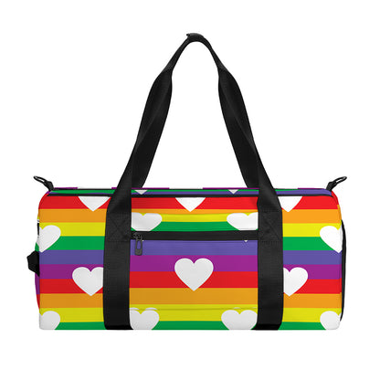 White Heart On LGBT Pride Striped Print Gym Bag