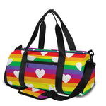 White Heart On LGBT Pride Striped Print Gym Bag