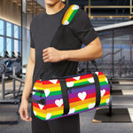 White Heart On LGBT Pride Striped Print Gym Bag