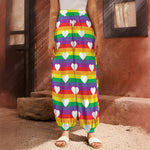 White Heart On LGBT Pride Striped Print Harem Pants