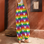 White Heart On LGBT Pride Striped Print Harem Pants