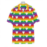 White Heart On LGBT Pride Striped Print Hawaiian Shirt