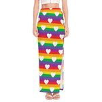 White Heart On LGBT Pride Striped Print High Slit Maxi Skirt