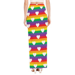 White Heart On LGBT Pride Striped Print High Slit Maxi Skirt