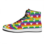 White Heart On LGBT Pride Striped Print High Top Leather Sneakers