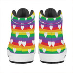 White Heart On LGBT Pride Striped Print High Top Leather Sneakers
