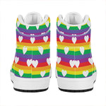 White Heart On LGBT Pride Striped Print High Top Leather Sneakers