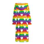 White Heart On LGBT Pride Striped Print Hooded Bathrobe
