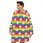 White Heart On LGBT Pride Striped Print Hoodie Blanket