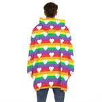 White Heart On LGBT Pride Striped Print Hoodie Blanket