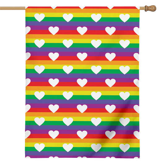 White Heart On LGBT Pride Striped Print House Flag