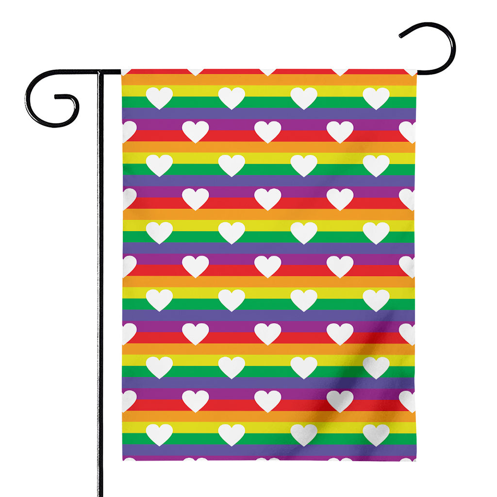 White Heart On LGBT Pride Striped Print House Flag