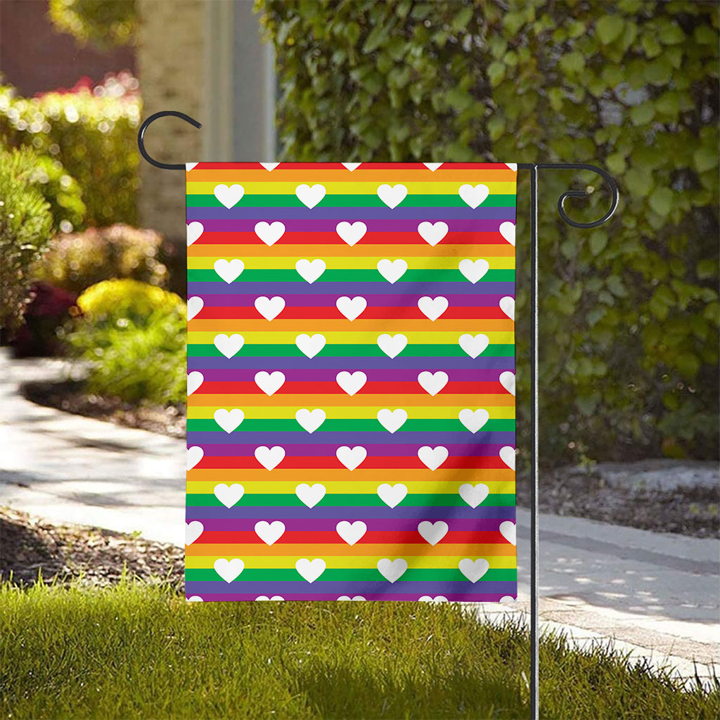 White Heart On LGBT Pride Striped Print House Flag