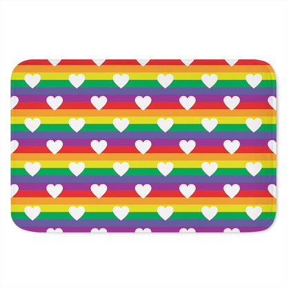 White Heart On LGBT Pride Striped Print Indoor Door Mat