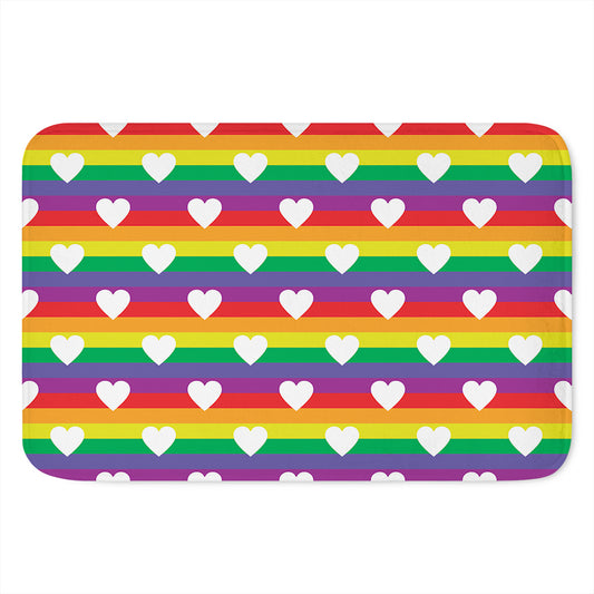 White Heart On LGBT Pride Striped Print Indoor Door Mat
