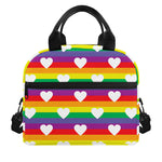White Heart On LGBT Pride Striped Print Insulated Lunch Bag