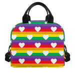 White Heart On LGBT Pride Striped Print Insulated Lunch Bag