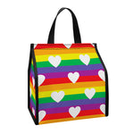 White Heart On LGBT Pride Striped Print Insulated Lunch Tote