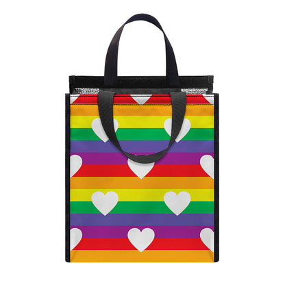 White Heart On LGBT Pride Striped Print Insulated Lunch Tote