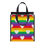 White Heart On LGBT Pride Striped Print Insulated Lunch Tote