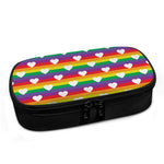 White Heart On LGBT Pride Striped Print Insulin Cooler Travel Case